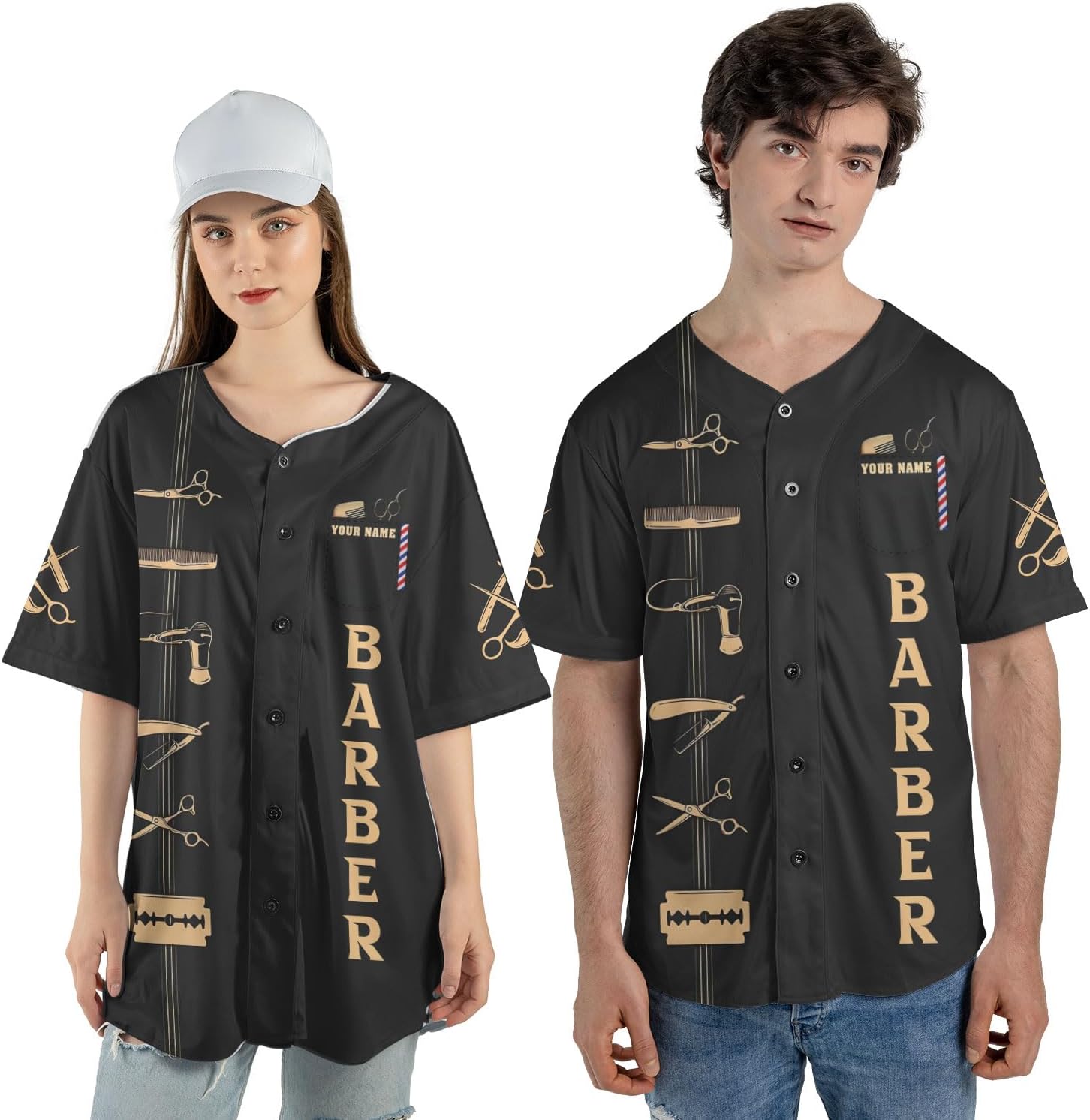 Personalized Barber Shop Baseball Jersey, Hairdresser Jersey, Barber Tools Hat