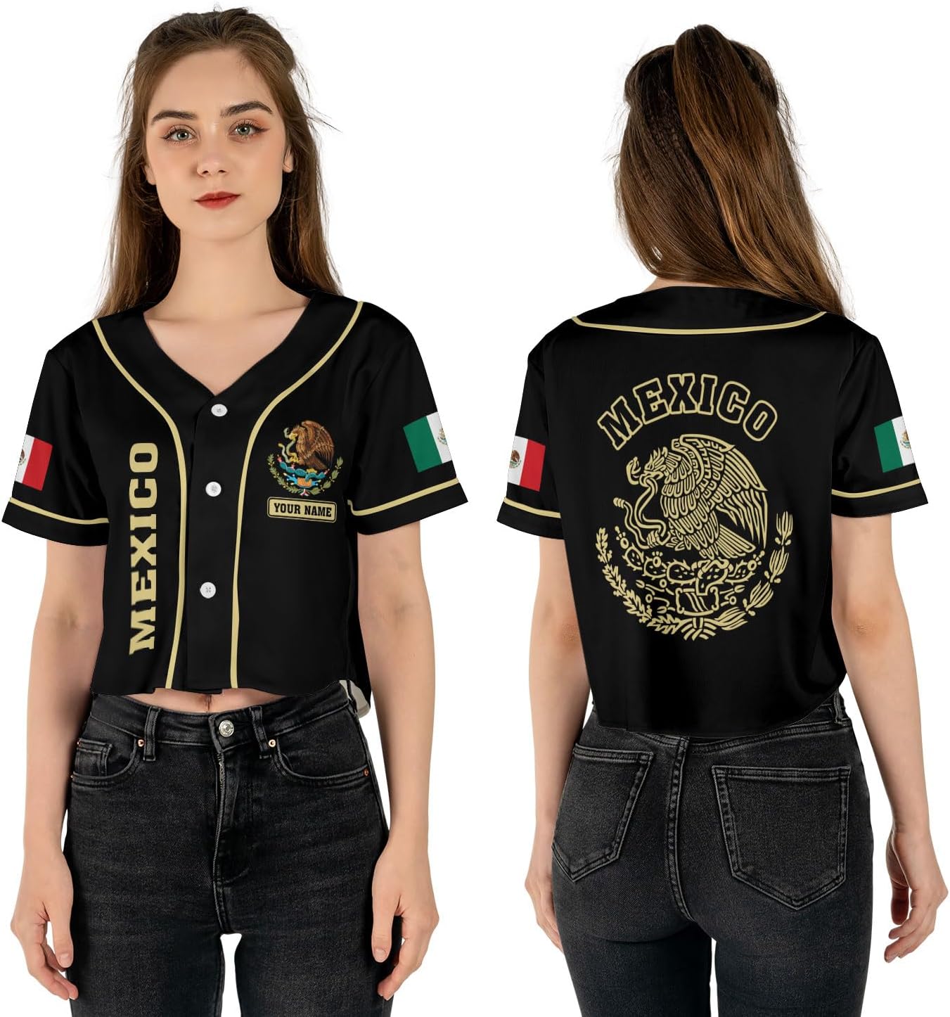 Custom Mexico Flag Crop Top Baseball Jersey Shirt Woman Playeras De Mexico 3D Personalized Mexican Jersey Shirts for Women