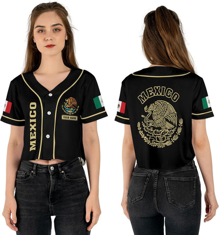 Custom Mexico Flag Crop Top Baseball Jersey Shirt Woman Playeras De Mexico 3D Personalized Mexican Jersey Shirts for Women