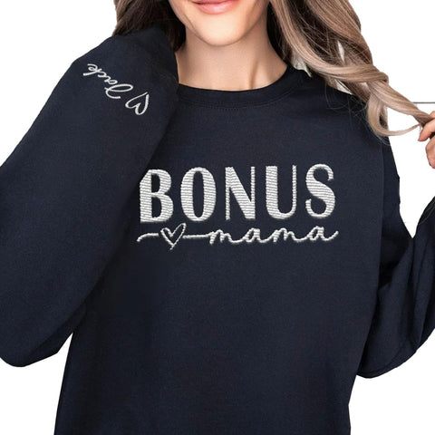 Riveprints Personalized Bonus Mama Embroidered Sweatshirt, Bonus Mom Sweatshirt for Stepmom Step Mama Gifts Mother's Day 2024