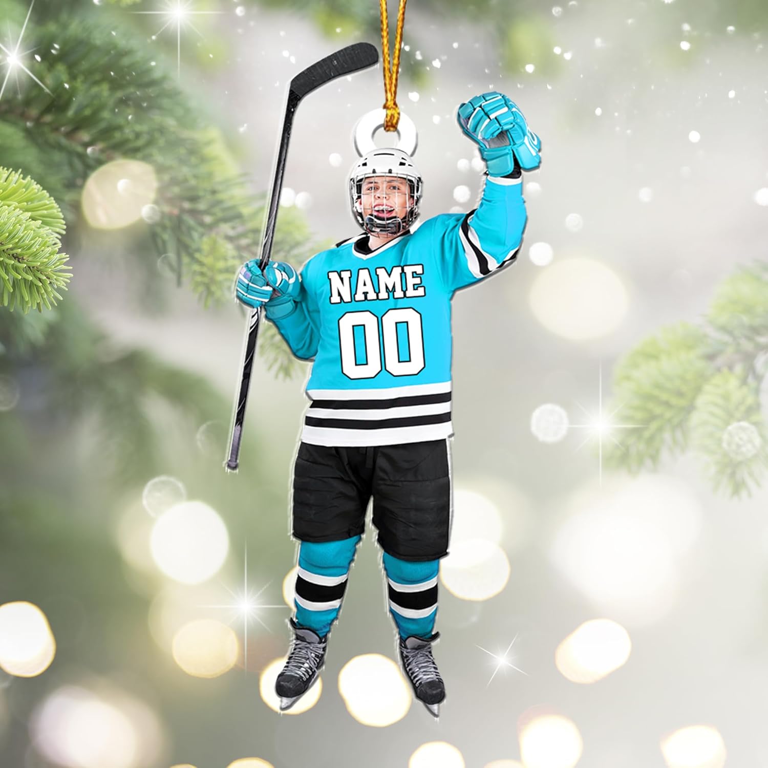 mostprints Personalized Hockey Christmas Ornament, Hockey Skates Helmet and Stick, Hockey Player Ornament, Hockey Ornaments, Gift for Hockey Lovers Hockey Ornament Christmas Decor (HK17)