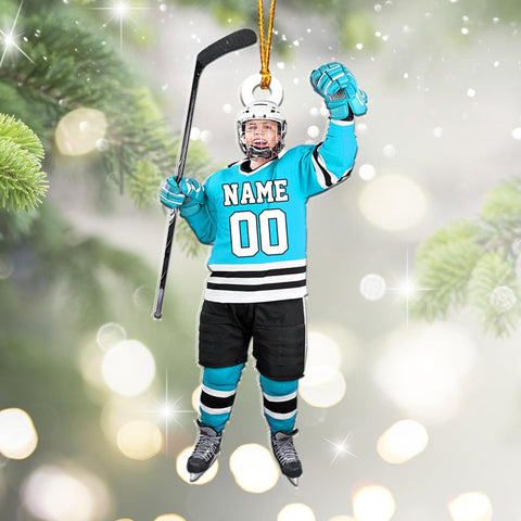 mostprints Personalized Hockey Christmas Ornament, Hockey Skates Helmet and Stick, Hockey Player Ornament, Hockey Ornaments, Gift for Hockey Lovers Hockey Ornament Christmas Decor (HK17)