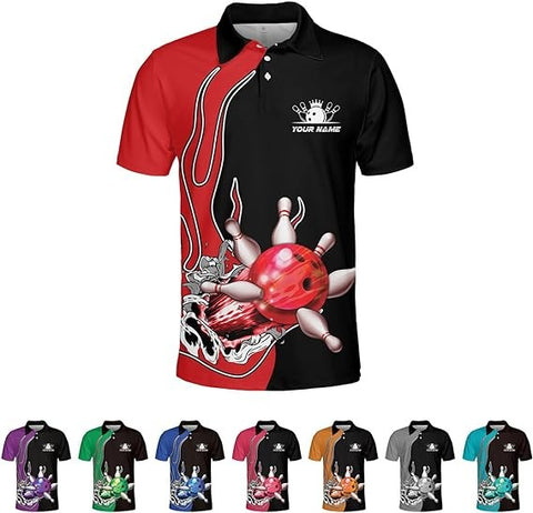 Mostprints Personalized Bowling Polo Shirts 3D Custom Bowling Polo Shirt Bowling Shirts for Team Gift for Bowling Lover