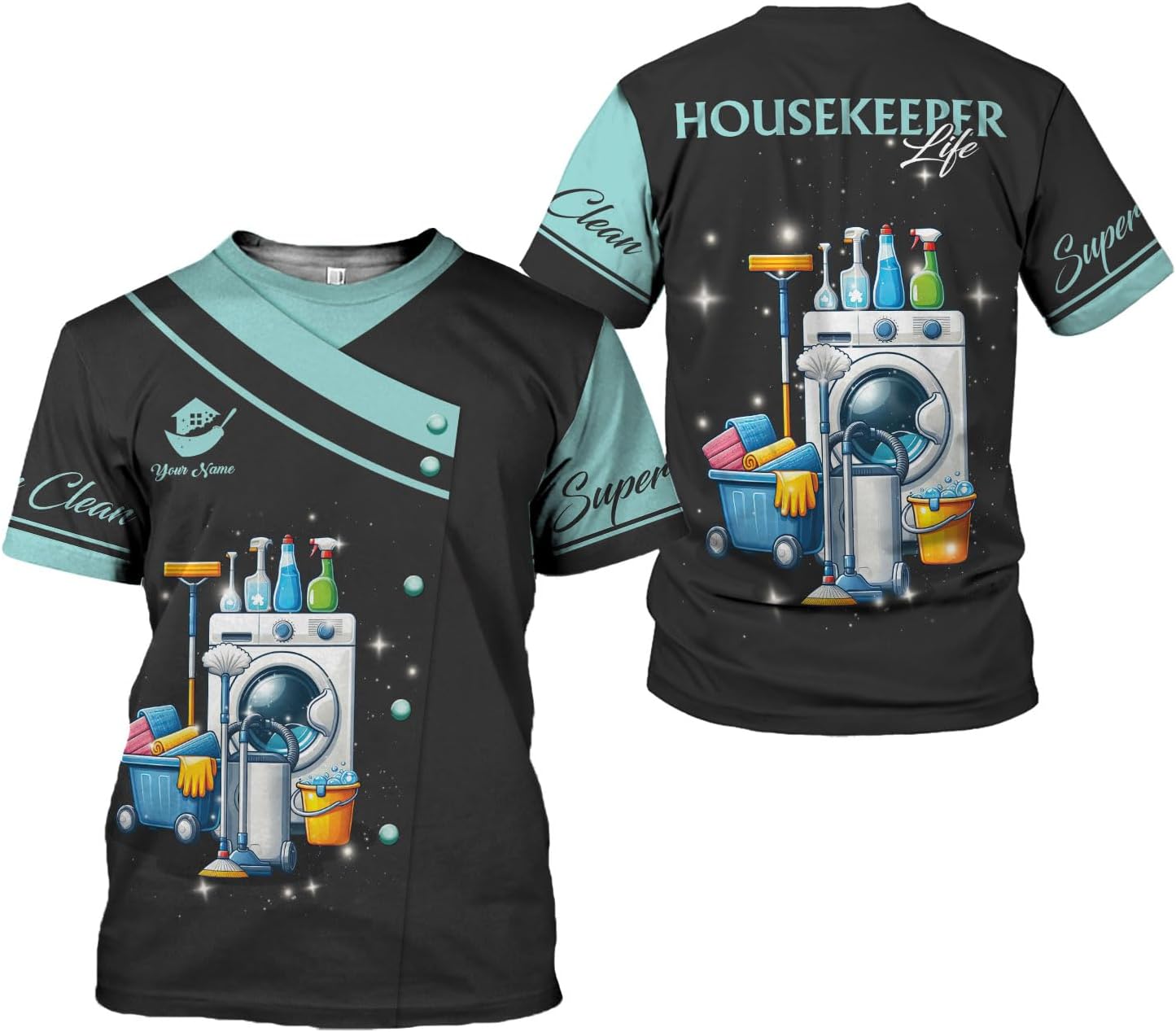 Personalized Housekeeping Shirts, Custom Cleaning Uniforms for Women 3D Cleaning Service Gifts Housekeeper Shirt Clean Lady