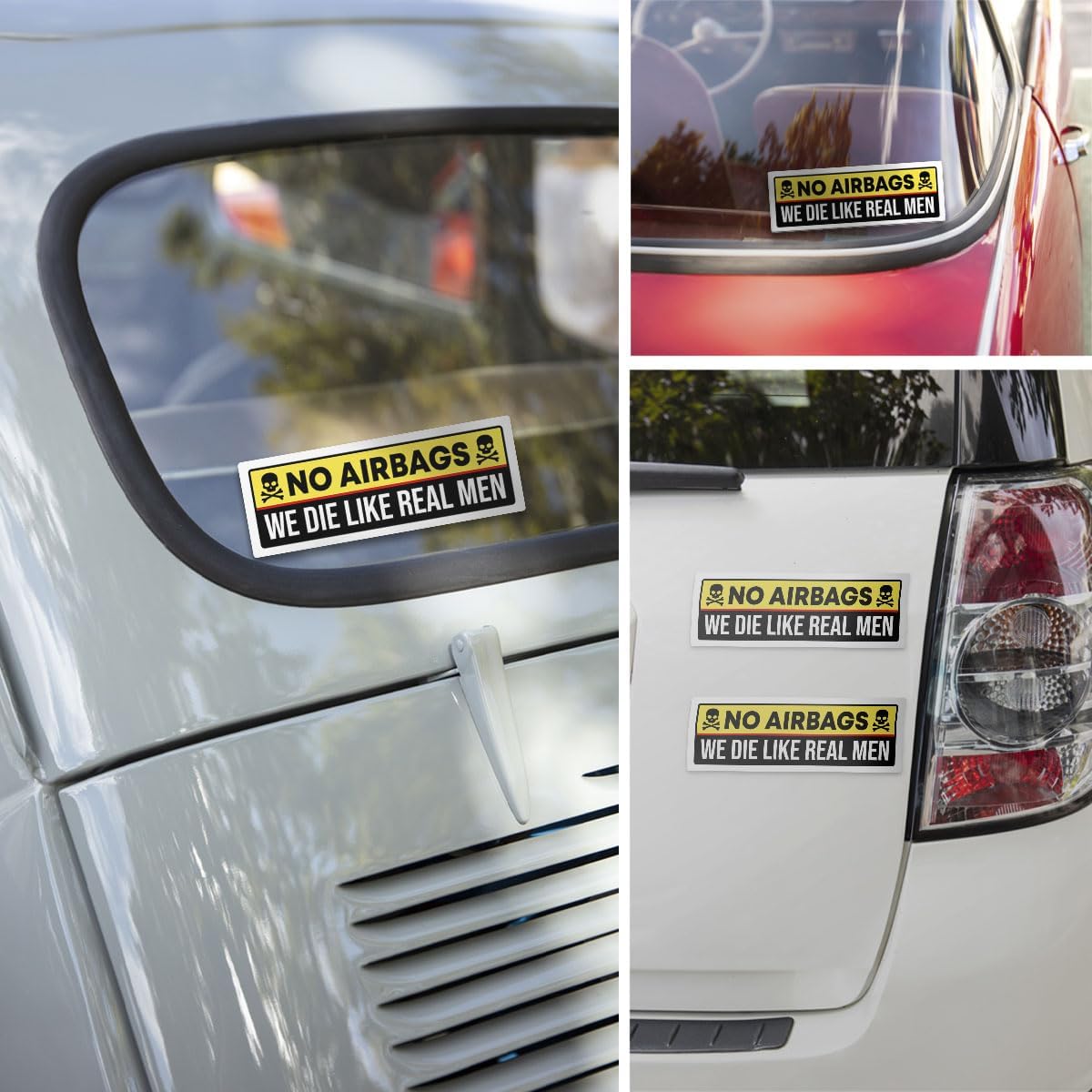 3 Pcs No Airbags We Die Like Real Men Sticker Decals for Cars, Funny Adult Men Humor Bumper Sticker - Vinyl Decal 5 Inches for Water Bottles Laptop Phone Car Window Helmet