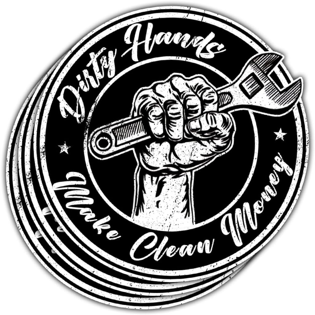 3 Pcs Dirty Hands Make Clean Money Sticker, Dirty Hands Clean Money Decal, Dirty Hands Clean Money Sticker, Welding Mechanic Lineman Blue Collar Stickers for Laptop Bottle Phone Car Helmet 3"x3"