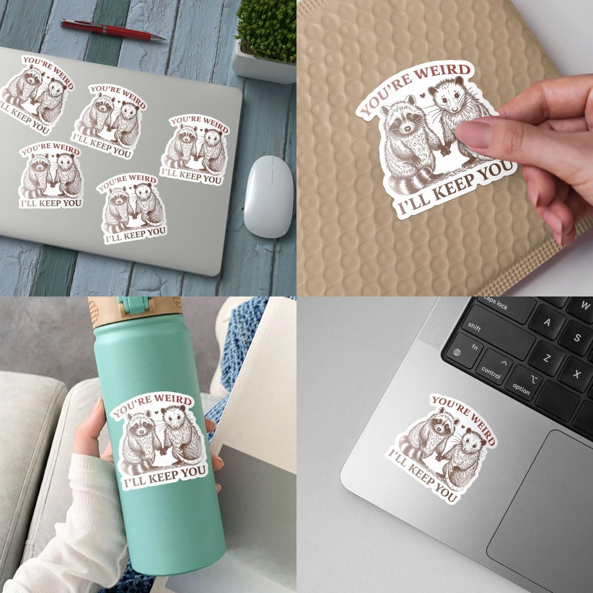 3 Pcs You're Weird I'll Keep Sticker Funny Your Weird I'll Keep You Sticker Opossum & Raccoon You're Weird I'll Keep You Vintage Car Stickers for Laptop Bottle Phone Hard Hat Helmet Gifts 3"