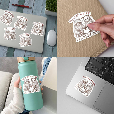 3 Pcs You're Weird I'll Keep Sticker Funny Your Weird I'll Keep You Sticker Opossum & Raccoon You're Weird I'll Keep You Vintage Car Stickers for Laptop Bottle Phone Hard Hat Helmet Gifts 3"