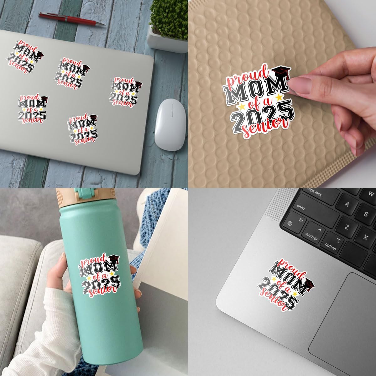 3Pcs Proud Mom of A 2025 Senior Sticker, Mother of College or High School Graduate, School Pride Decal for Laptop Water Bottle Phone Case Car Window Helmet Vinyl Stickers 3"x3"