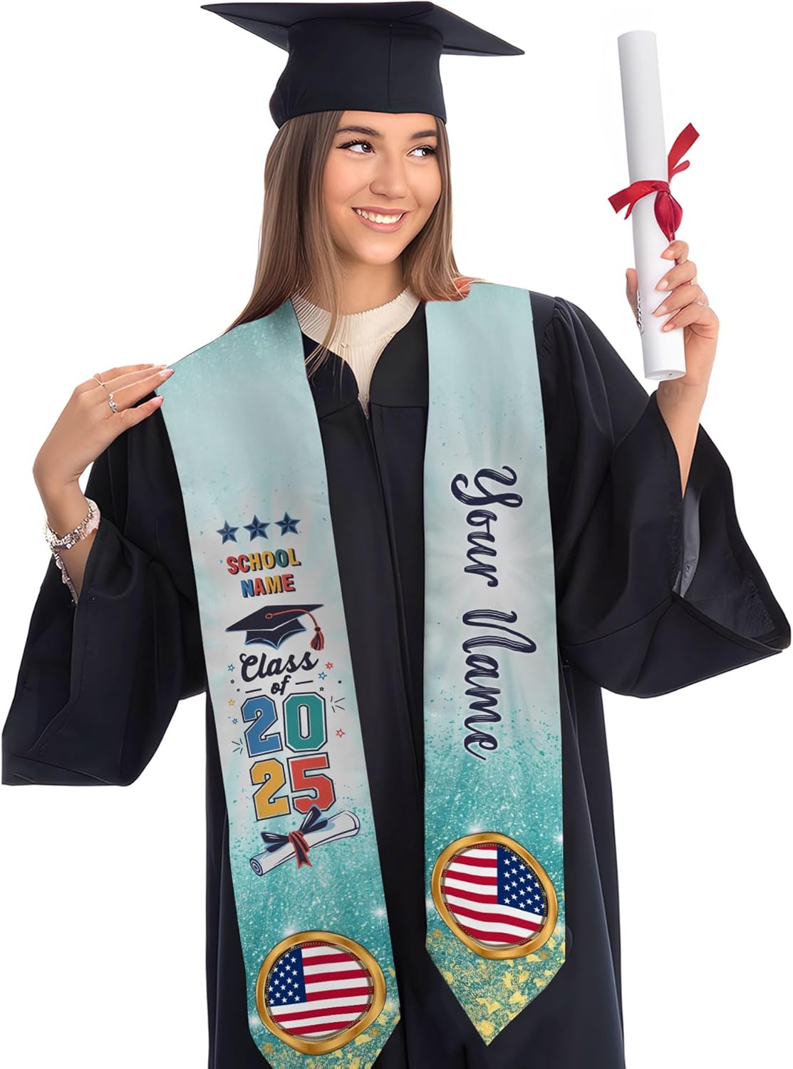 Pretyprints Personalized Class Of 2025 Teacher Graduation Stole Custom Teacher Pencil Graduation Sash Gift College Graduation