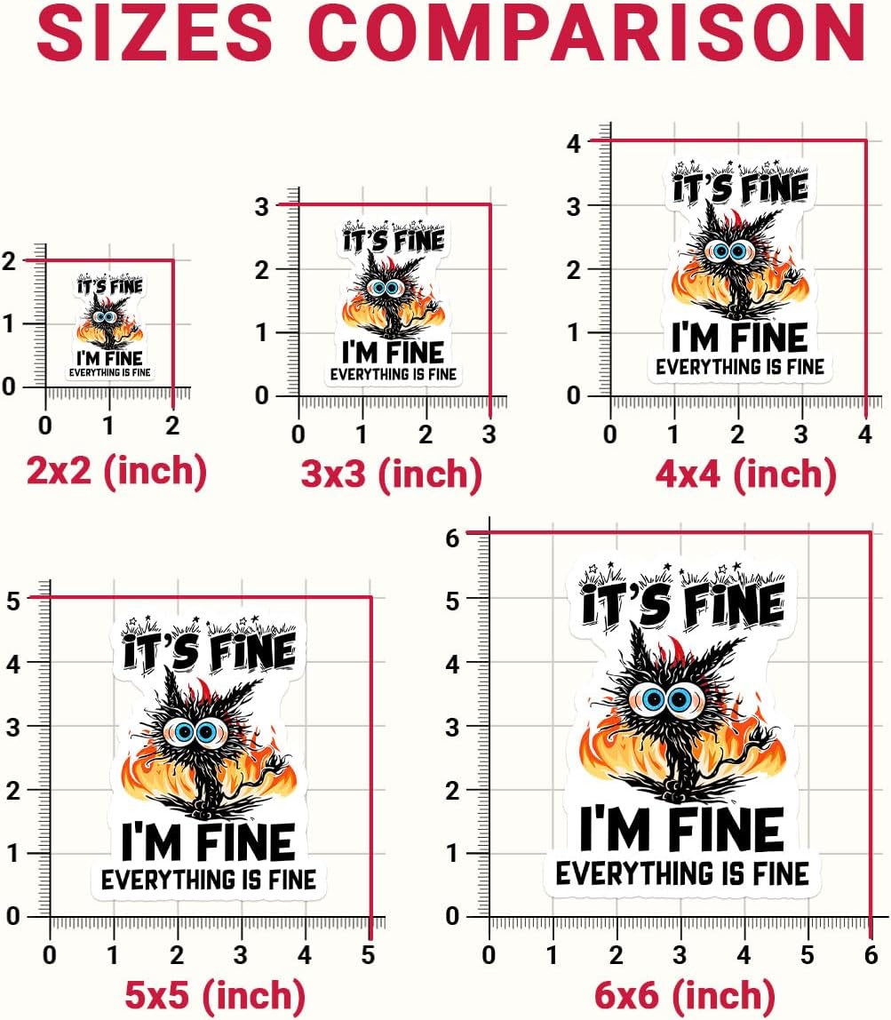 3Pcs Its Fine Im Fine Everythings Fine, Funny Stickers for Adults, Cat Stickers for Water Bottles, Dumpster Fire This is Fine Sticker - Vinyl Stickers Waterproof for Laptop Car Window Helmet 3 Inches