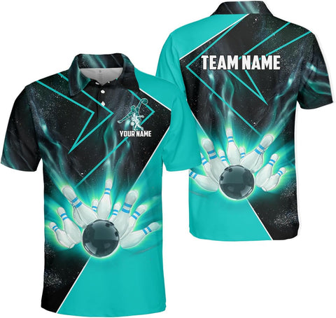 Personalized Name Bowling Polo Shirts 3D for Men & Women, Custom Bowling Shirts for Team, Bowling Team Polo Shirt (PE + 3-5% Spandex, PL98)