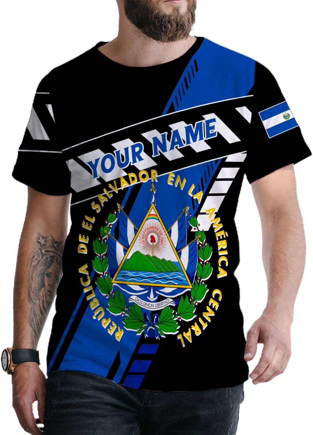 Ligthuy Personalized Name El Salvador Shirt 3D, El Salvador Flag Shirt for Men Women, Unisex T-Shirts S-5XL