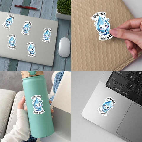 Drink Your Damn Water Motivational Quote 3" sticker, Vinyl Decal Waterproof for Laptop, Water Bottle, Tumbler, Car – Gift for Health Enthusiasts, Self-Care Seekers
