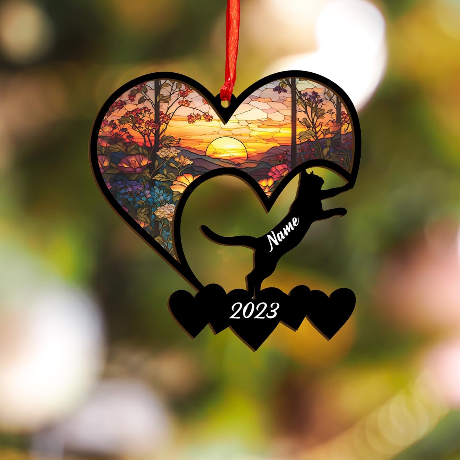 Personalized Cat Ornaments For Christmas Tree, Custom Cat Christmas Suncatcher Ornament 2024, Gift For Christmas Cat Lovers Cat Memorial Ornament, Cat Hanging Ornament Cat On The Moon (CAT 5)