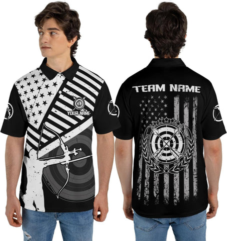 Custom Archery Polo Shirt Bow and Arrow Personalized 3D Shirts for Archer Men Women Target Team Name Apparel Gifts
