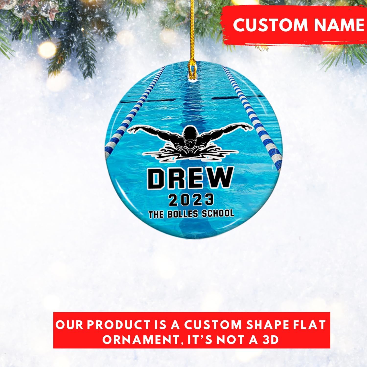 Suseaz Swimming Swimmer Ornament, Personalized Swimming Xmas Ornament Gifts for Men Women Swimmer, Custom Name Swimming Player Ornament, Swimmer Lover Ornament (Style 12)