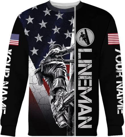 Personalized Lineman 3D Print Hoodies Unisex Pullover Hoodie Gift For Men, Women, Full Size S-5XL For Men Women