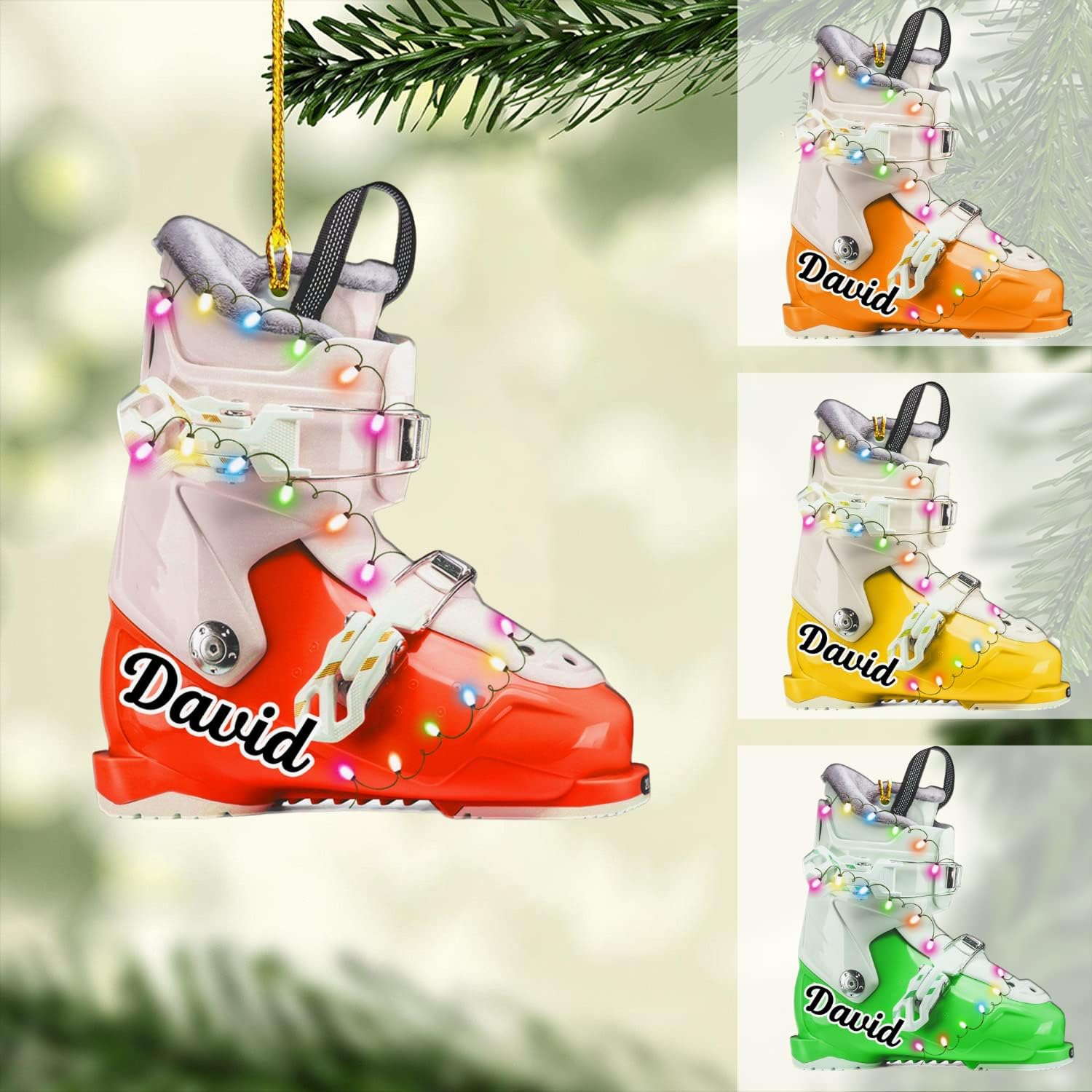 AOVL Custom Ski Ornament Skiing Christmas Ornaments Ski Christmas Tree Ornaments Ski Christmas Ornament Skier Ornaments for Christmas Tree 2024 Skiing Ornament (OSK2)