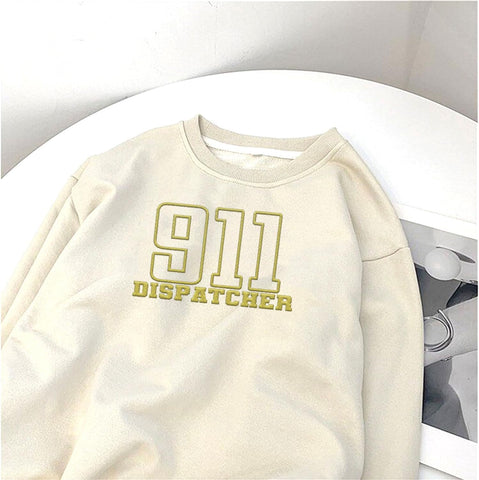 Custom Dispatcher Embroidered Sweatshirt with Thin Gold Line Flag 911 Emergency Services Personalized Shirt for Men and Women