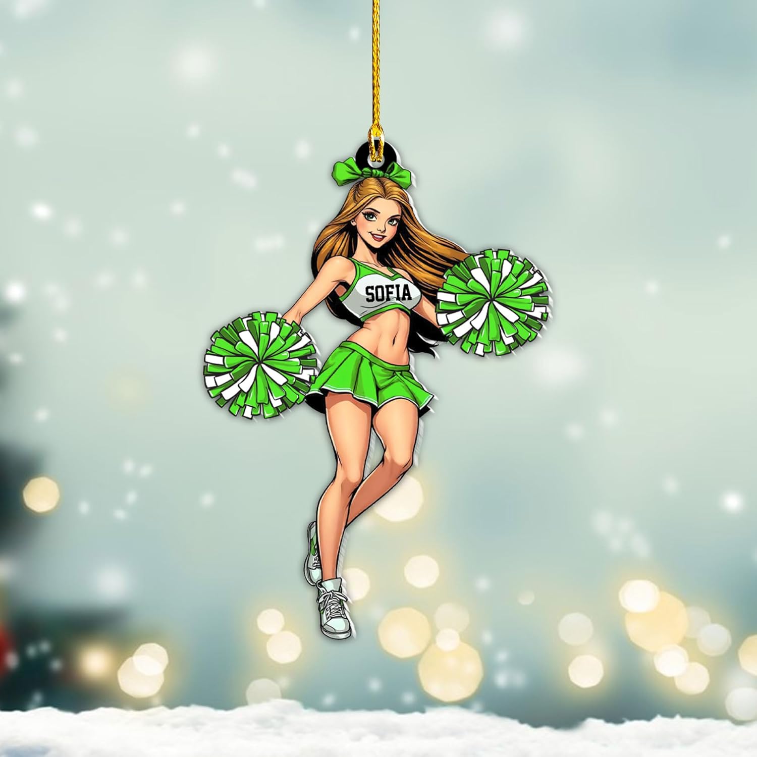 MAPrints Personalized Cheerleader Christmas Ornament 2024, Cheerleading Stuff Ornament, Cheer Captain Ornament, Cheer Girl Dancer Cheerleading with Real Red Pompom Ornament for Xmas Tree (Cheer 3)