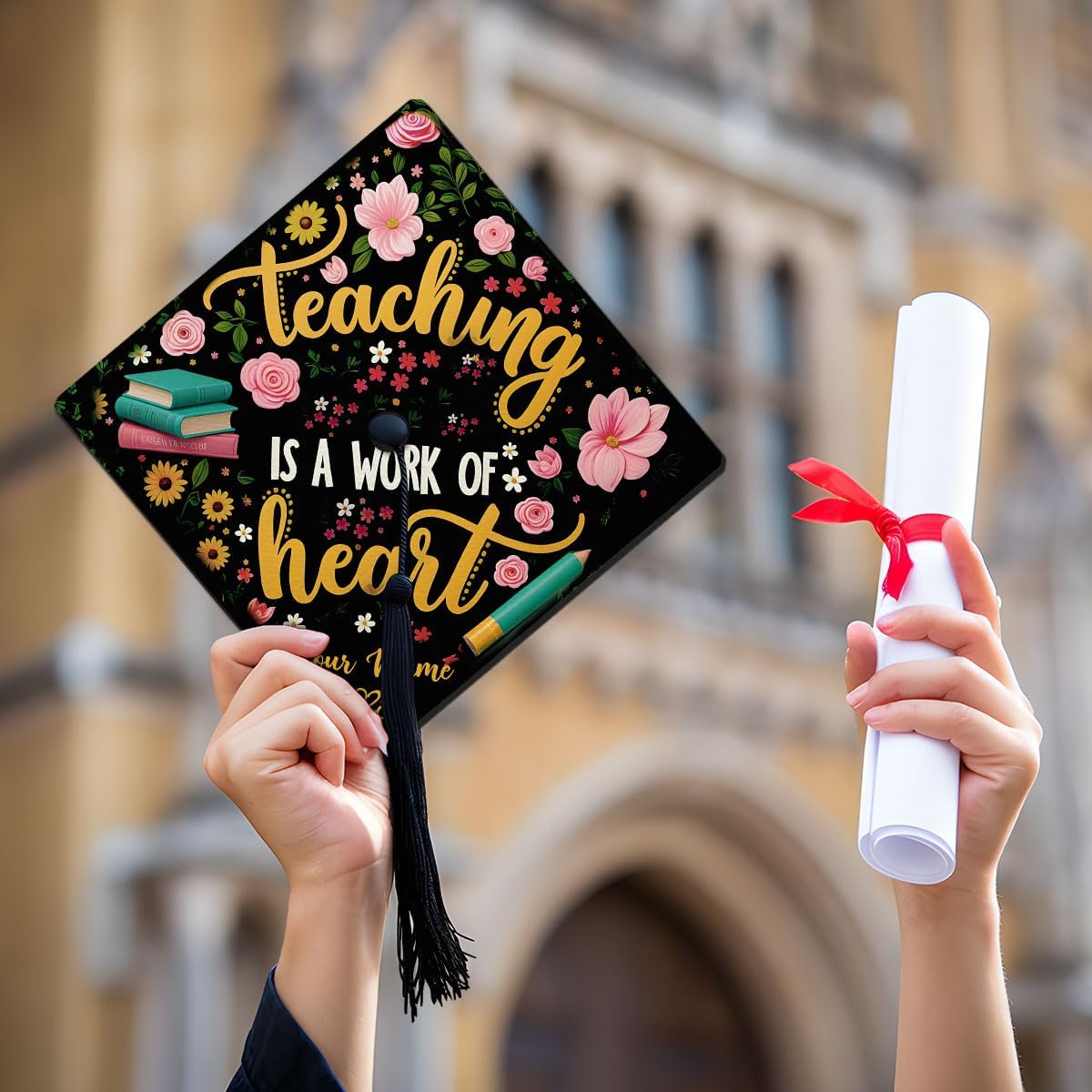 Pretyprints Personalized Teacher Graduation Cap Topper Teacher Gift Class Of 2025 Graduation Cap Decoration Topper