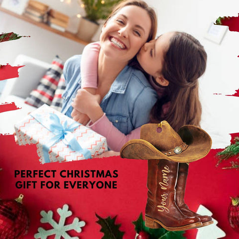 Podagree Personalized Cowboy Boots and Hat Christmas Ornament for Cowboy, Cowboy Cowgirl Horseback Riding Ornament, Horse Racing Ornament (CB6)