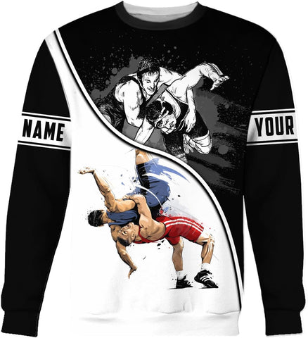 MAPrints Personalized Name Wrestling Shirt 3D All Over Print, Wrestle T-Shirt, Funny Free Hug Wrestling T-Shirt for Men S-5XL