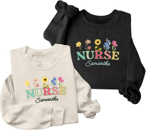 Suseaz Custom Nurse Sweatshirt Personalized Healthcare Shirt RN ER CNA Licensed Practical Nursing Care Workers