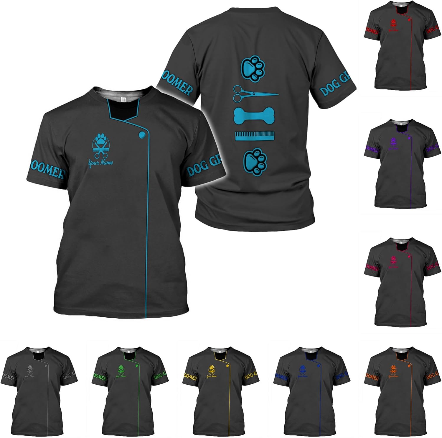 MoonArt Personalized Dog Grooming 3D T-Shirt Custom Spa, Cute Pet Grooming Summer Uniform Tee Shirt for Women