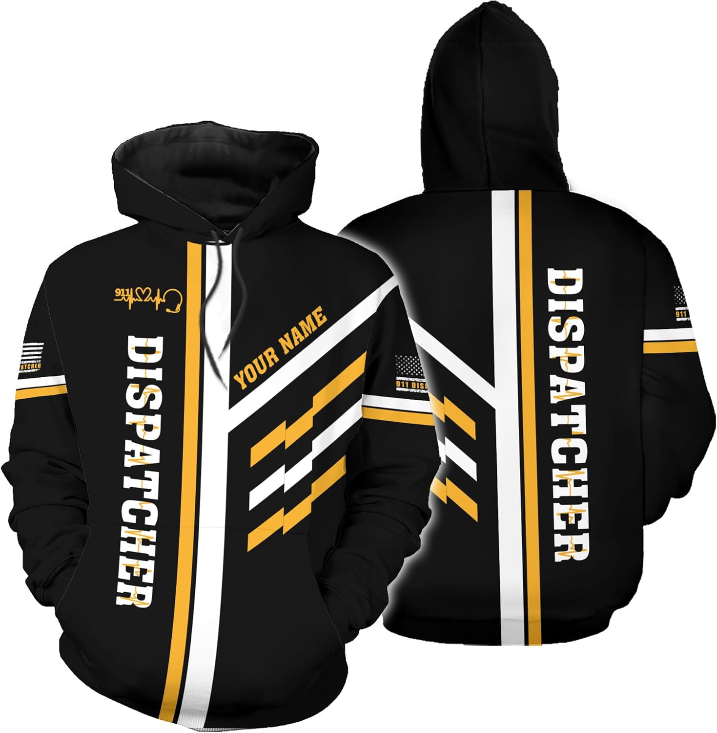 Leeprints Personalized 911 Dispatcher 3D Shirt, Custom Dispatcher 3D T-shirt, Thin Gold Line Flag 3D Shirts, Dispatcher