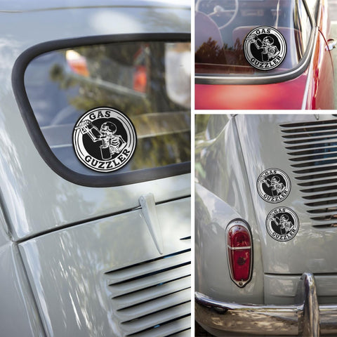 (3 Pcs) Gas Guzzler Sticker - Funny Skeleton Truck Decal - Vinyl Sticker for Car, Truck, SUV, Bumper, Window, Laptop, and More – 5 Inch Waterproof Gas Sticker for Vehicles