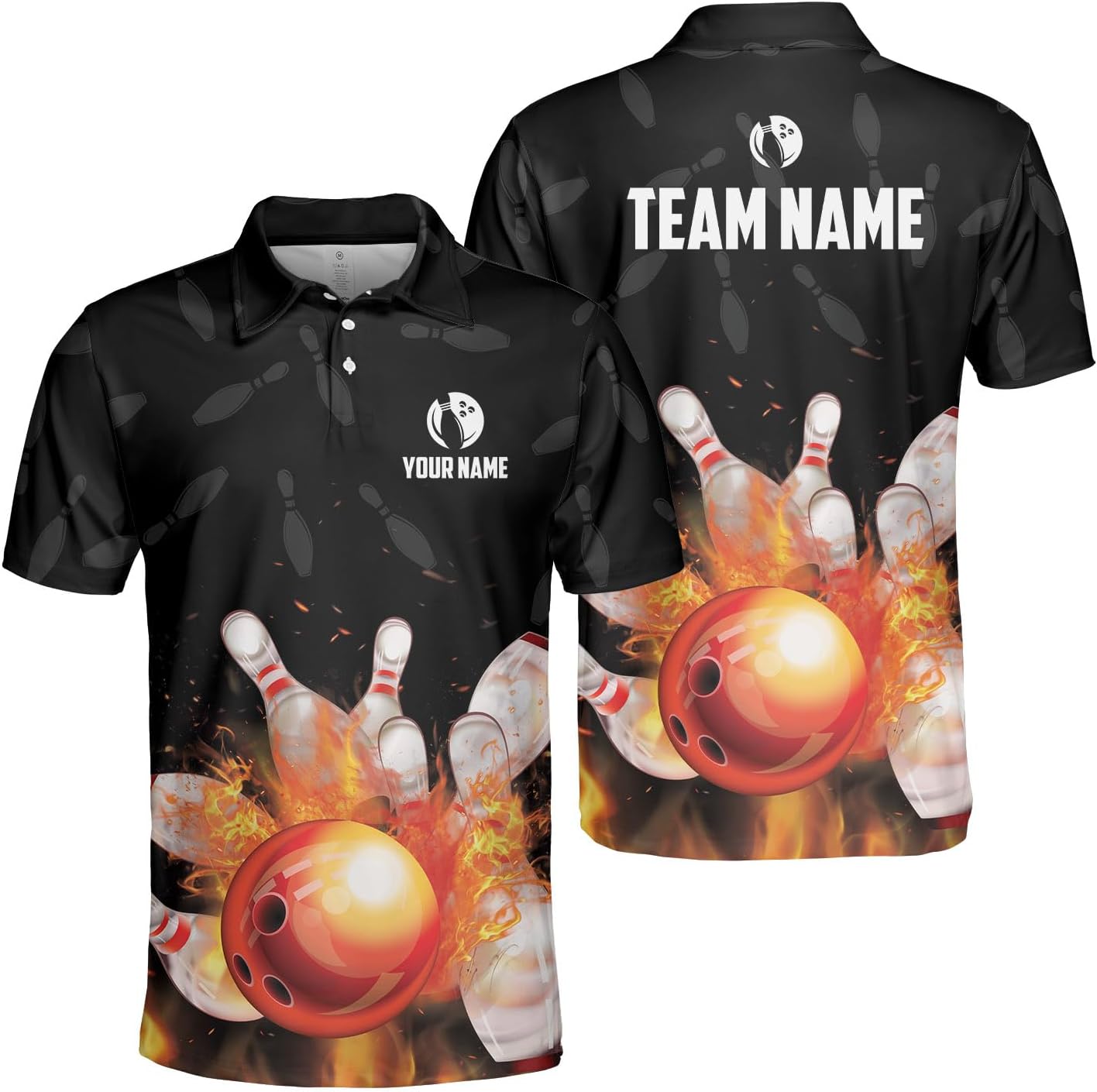 Personalized Name Bowling Polo Shirts 3D for Men & Women, Custom Bowling Shirts for Team, Bowling Team Polo Shirt (PE + 3-5% Spandex, PL101)