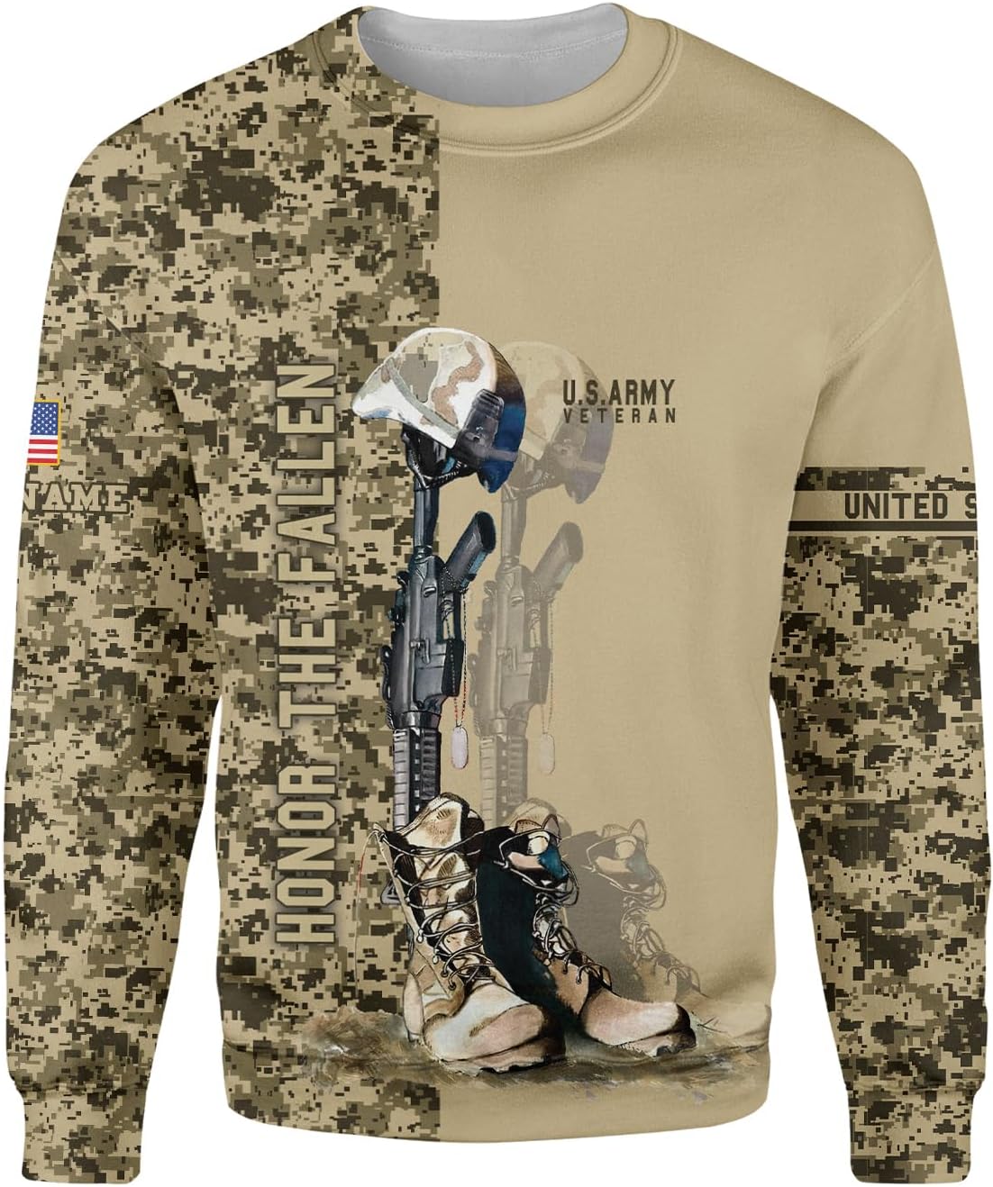 Woseprints Custom Veteran Army T-Shirt US Military Pride American Flag Vintage Personalized Army Shirts for Men Memorial Day