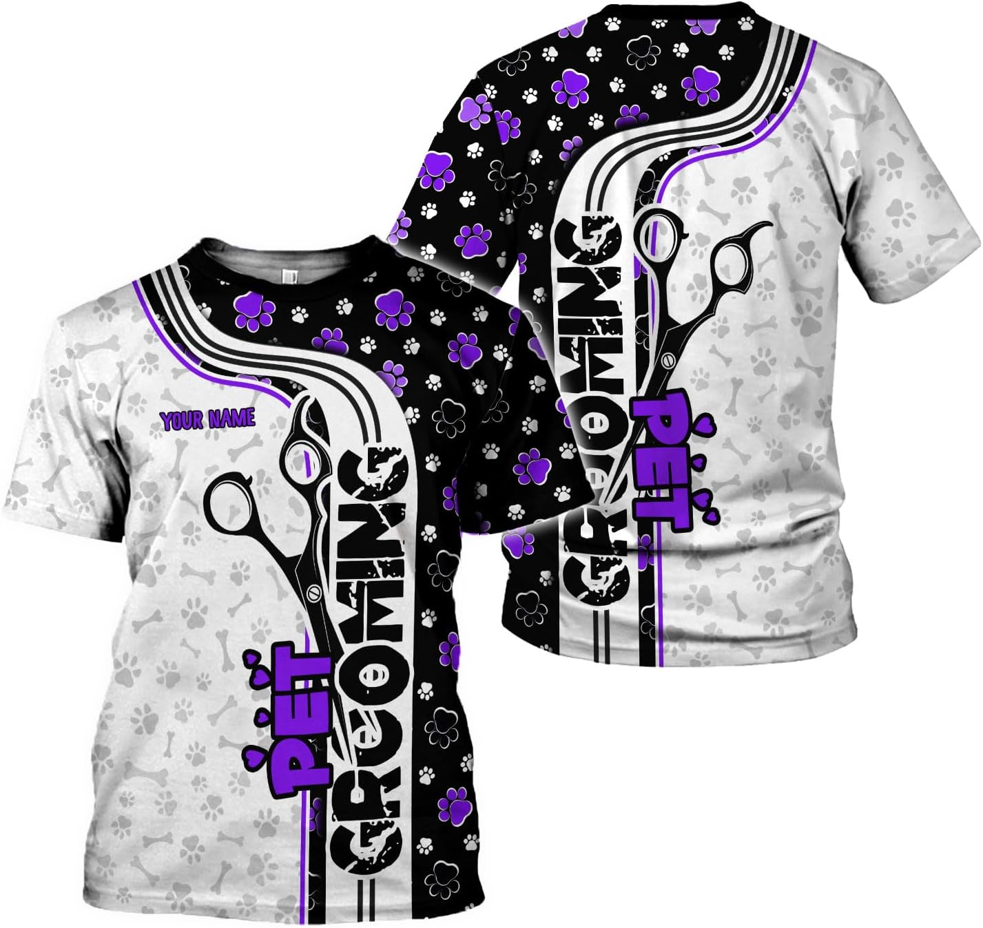 MoonArt Personalized Dog Grooming 3D T-Shirt Custom Spa, Cute Pet Grooming Summer Uniform Tee Shirt for Women