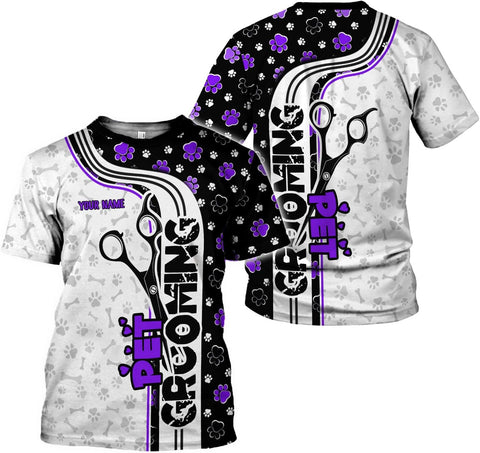 MoonArt Personalized Dog Grooming 3D T-Shirt Custom Spa, Cute Pet Grooming Summer Uniform Tee Shirt for Women