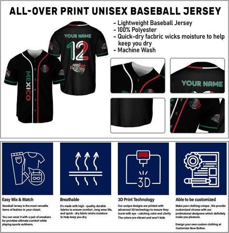 Mostefy Personalized Mexico Baseball Jerseys Mexican Eagle & Flag Shirt for Teams, Mexico Shirts for Men & Women Size S-5XL1