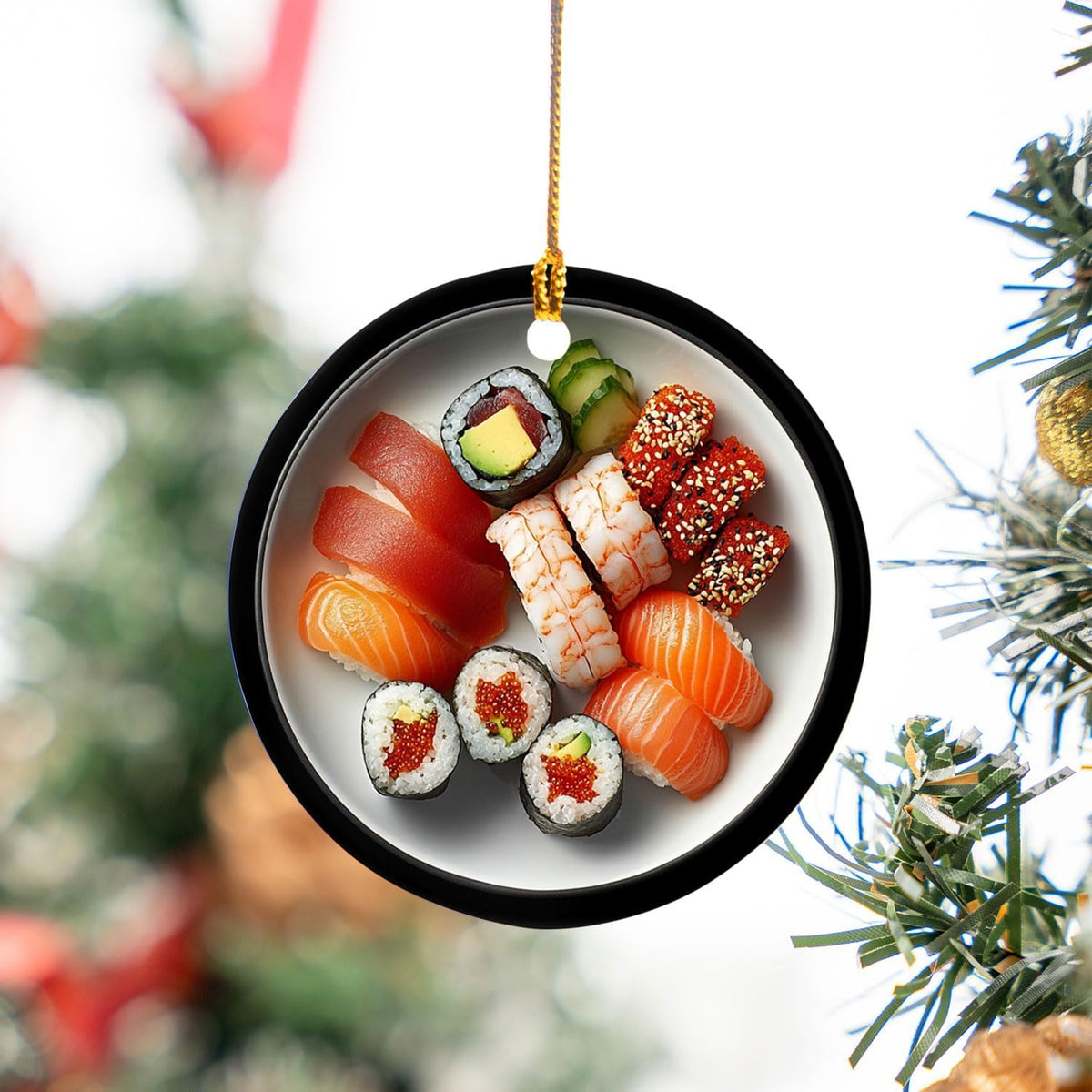 Brevnex Personalized Sushi Christmas Tree Ornament, Sushi Ceramic Ornament, Sushi Lover, Foodie Ornament, Japanese Sushi Hanging Decor Funny Sushi Roll Themed Ornaments Sushi Gifts (Sushi 3)