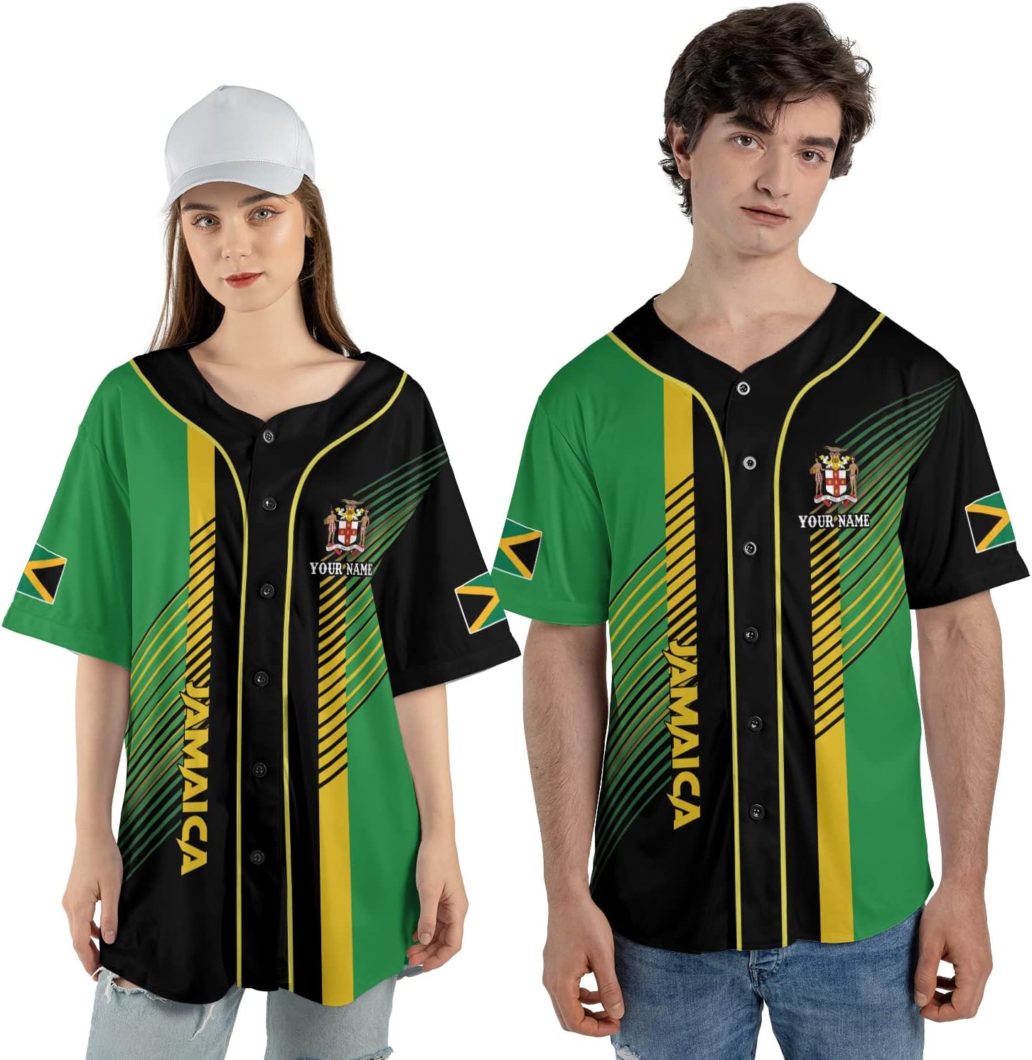 Leprints Personalized Jamaica Baseball Jersey Shirt, Custom Team Name Jamaican Baseball Jersey for Men, Women