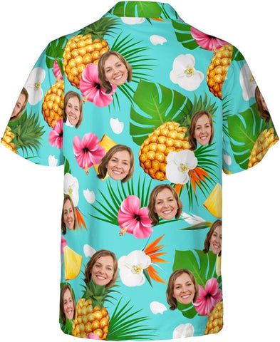 Customized Tropical Floral Hawaiian Shirt with Face for Men and Women, Wife's Husband\u2019s Photo Aloha Beach Fruit Flower Shirts