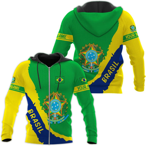 Mostprints Personalized Name Brazil Shirt 3D, Brasil Shirt Flag Custom Name Brazilian Shirt for Men and Women Unisex S-5XL