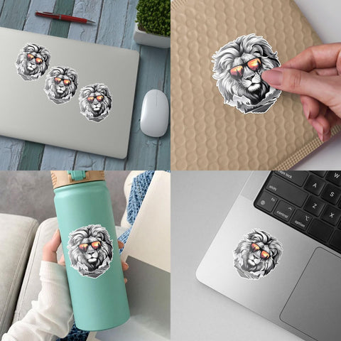 3Pcs Cool Lion with Sunglasses Sticker, Lion Face Bumper Sticker, Lion Head Stickers, Animals Vinyl Sticker Decal, Funny Leo Sticker - Sticker for Laptop Water Bottle Phone Hard Hat 3" (Lion 2)