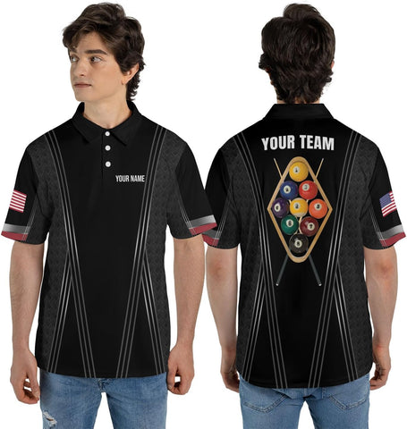 MoonArt Personalized Billiard Polo Shirts, Billiards Shirts for Men, Pool Shirts, 3D Billiards 8 Ball Pool, Billiard Team