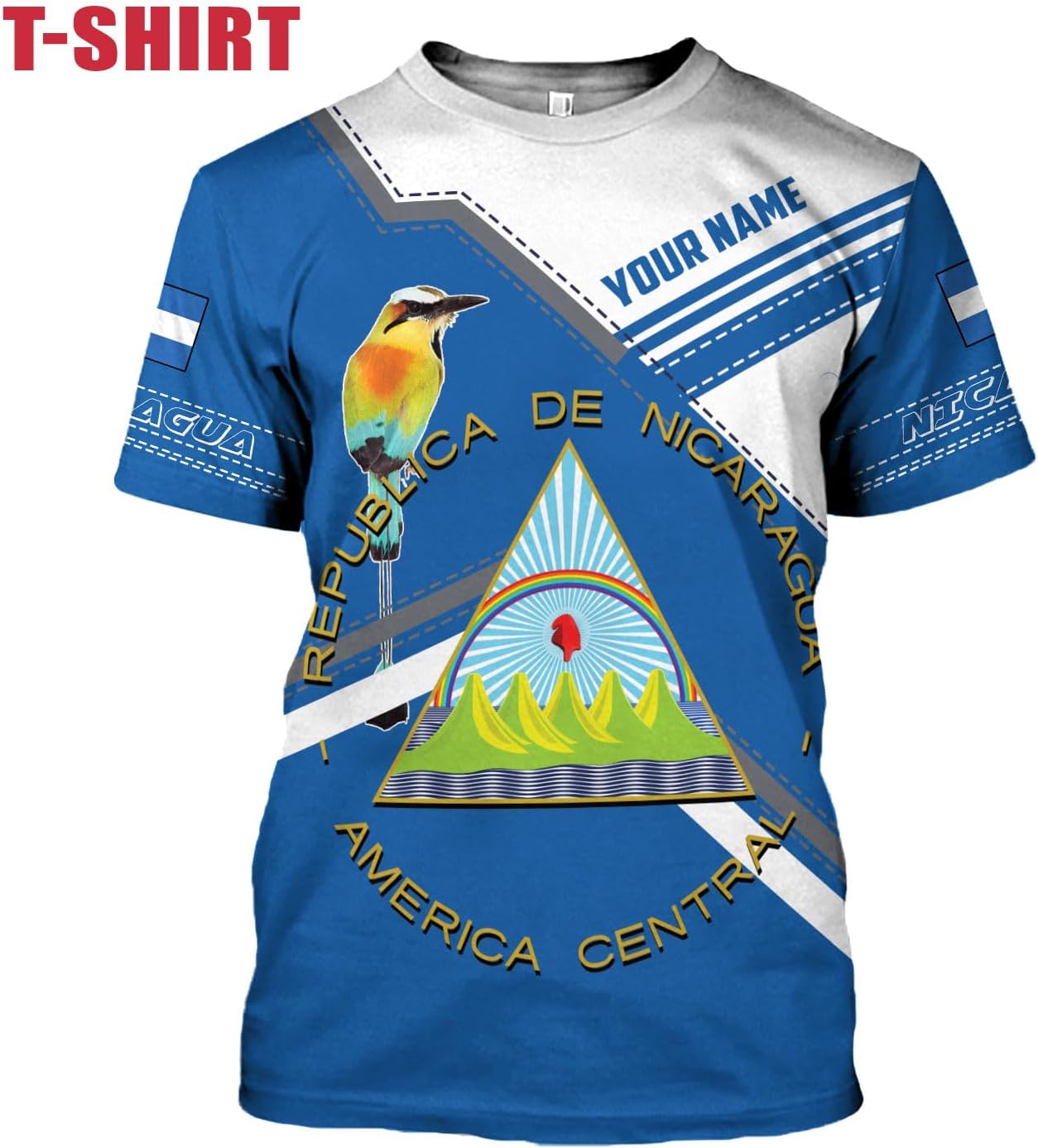 Mostprints Personalized Nicaragua Shirt 3D, Nicaragua Flag Shirts, Nicaraguan Camisas T-Shirt, Unisex Shirts for Men Women