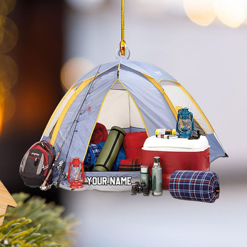 Suseaz Personalized Camping Ornament, Camping Wood Plastic Ornament Travel Trailer Shaped Acrylic Ornament, Gifts for Camping Lovers, Him, Her, Camping Christmas Ornament, Christmas Tree Decor (PC17)