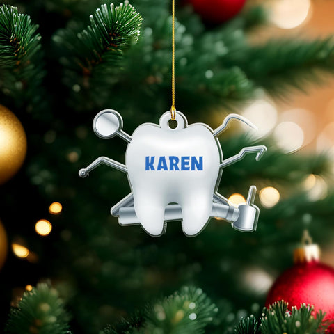 Personalized Dentist Christmas Ornament, Santa's Favorite Dentist Ornament, Doctor or Dental Hygienist Assistant Keepsake Gift, Teeth Ornament (Acrylic, Style 10)