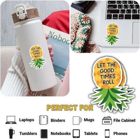 3PCS Let The Good Times Roll 3" Sticker, Pineapple Quotes Sticker, Pineapple Upside Down Decal Stickers Gift Decorations for Laptop Water Bottle Car Phone Helmet Window Kindle Notebook