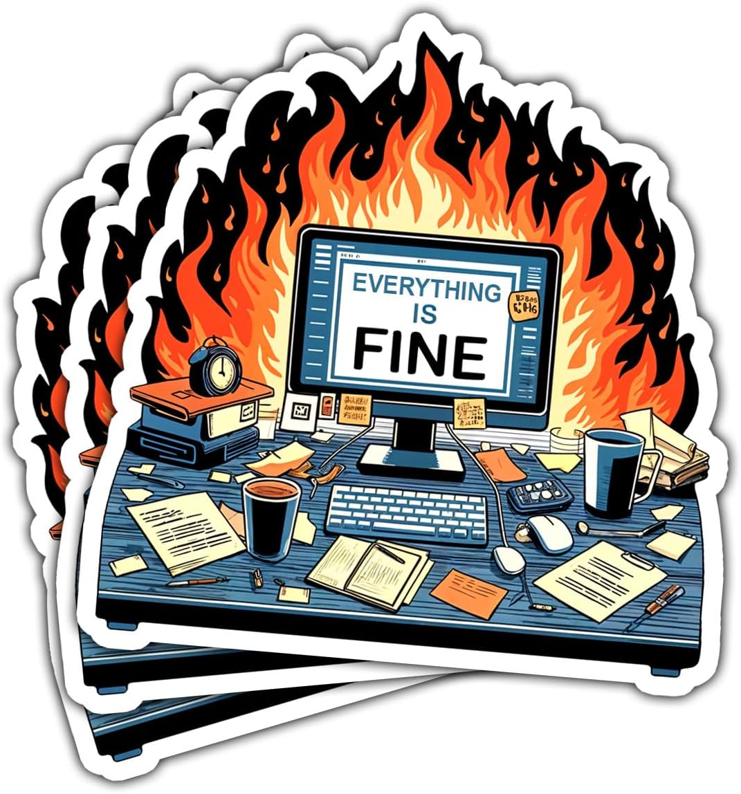 3pcs Everything is Fine 3" Sticker, Funny Im Fine Sticker Meme Coworker Gift Its Fine Im Fine Everythings Fine Stickers Mental Health Decal for Laptop Water Bottle Toolbox Phone