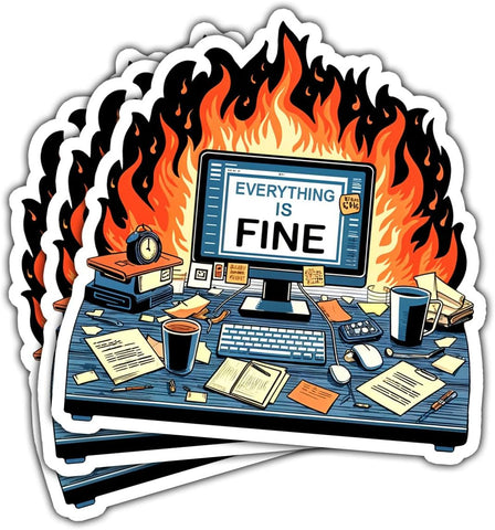 3pcs Everything is Fine 3" Sticker, Funny Im Fine Sticker Meme Coworker Gift Its Fine Im Fine Everythings Fine Stickers Mental Health Decal for Laptop Water Bottle Toolbox Phone