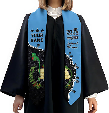 Personalized name Guatemala Graduation Stole, Custom Guatemalan American Sash 2025, Gift